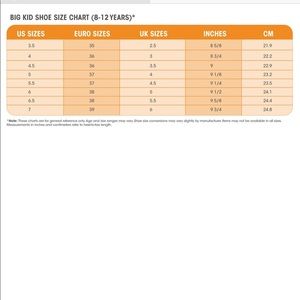 Shoe conversion chart